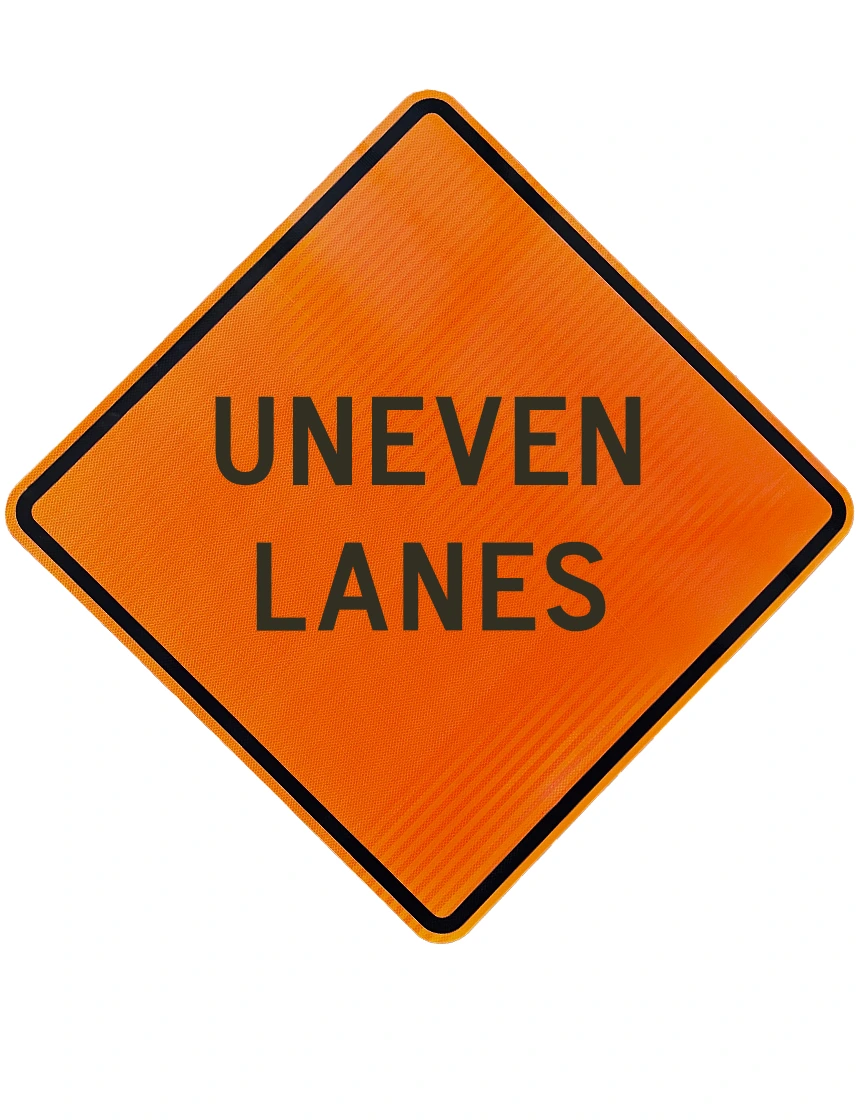 48\", Aluminum, High Intensity Reflective Sign, UNEVEN LANES