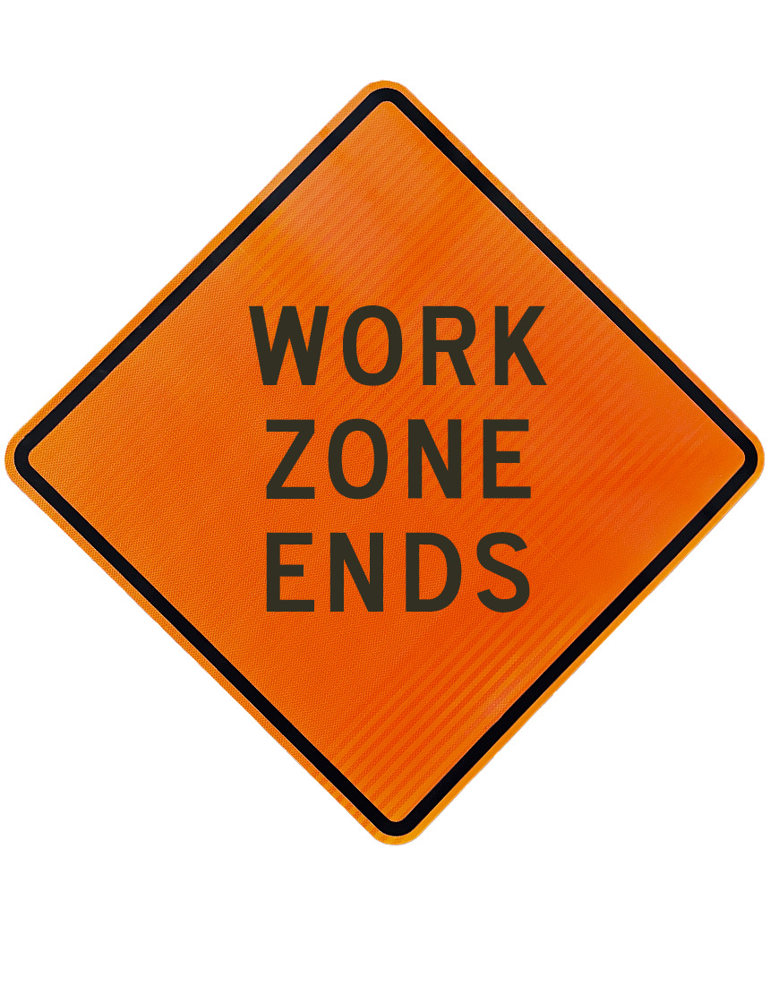 48\", Aluminum, High Intensity Reflective Sign, WORK ZONE ENDS