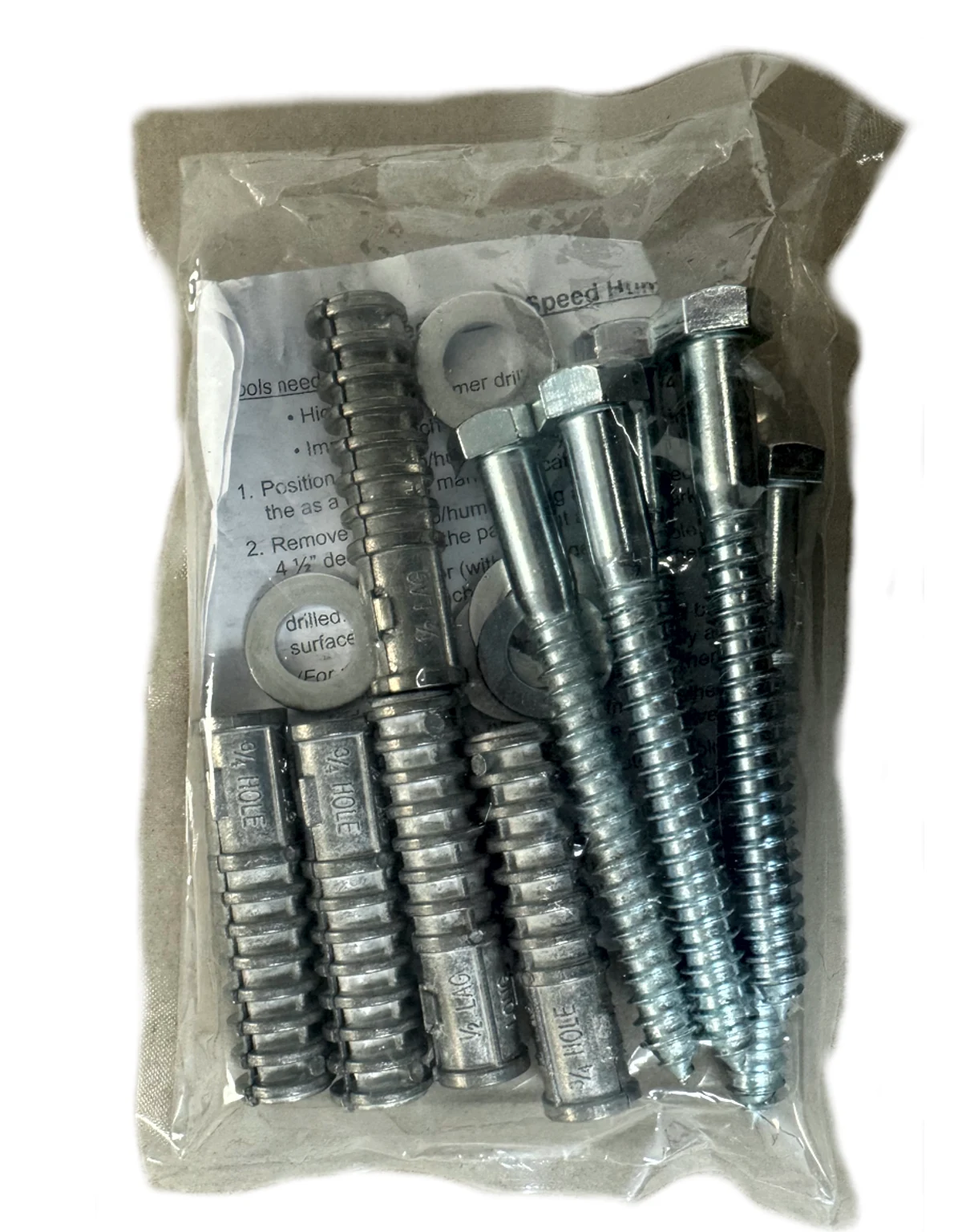 Bag of Five (5) 5\" x 1/2\" Lag Bolts, Anchors \u0026 Washers per Bag for Speed Bump Installation