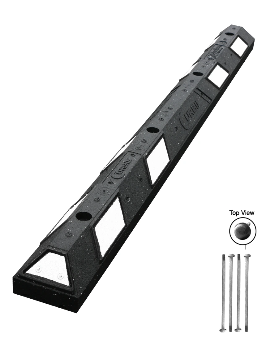 6\u0027 Black \u0026 White Clearline Recycled Rubber Parking Block w/ 12\" Steel Spikes