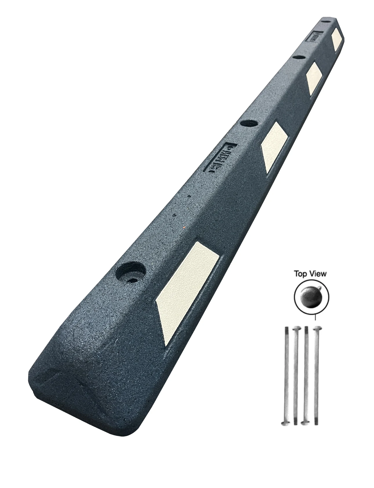 6\u0027 Blue \u0026 White Plasticade Recycled Rubber Parking Block with 12\" Steel Spikes
