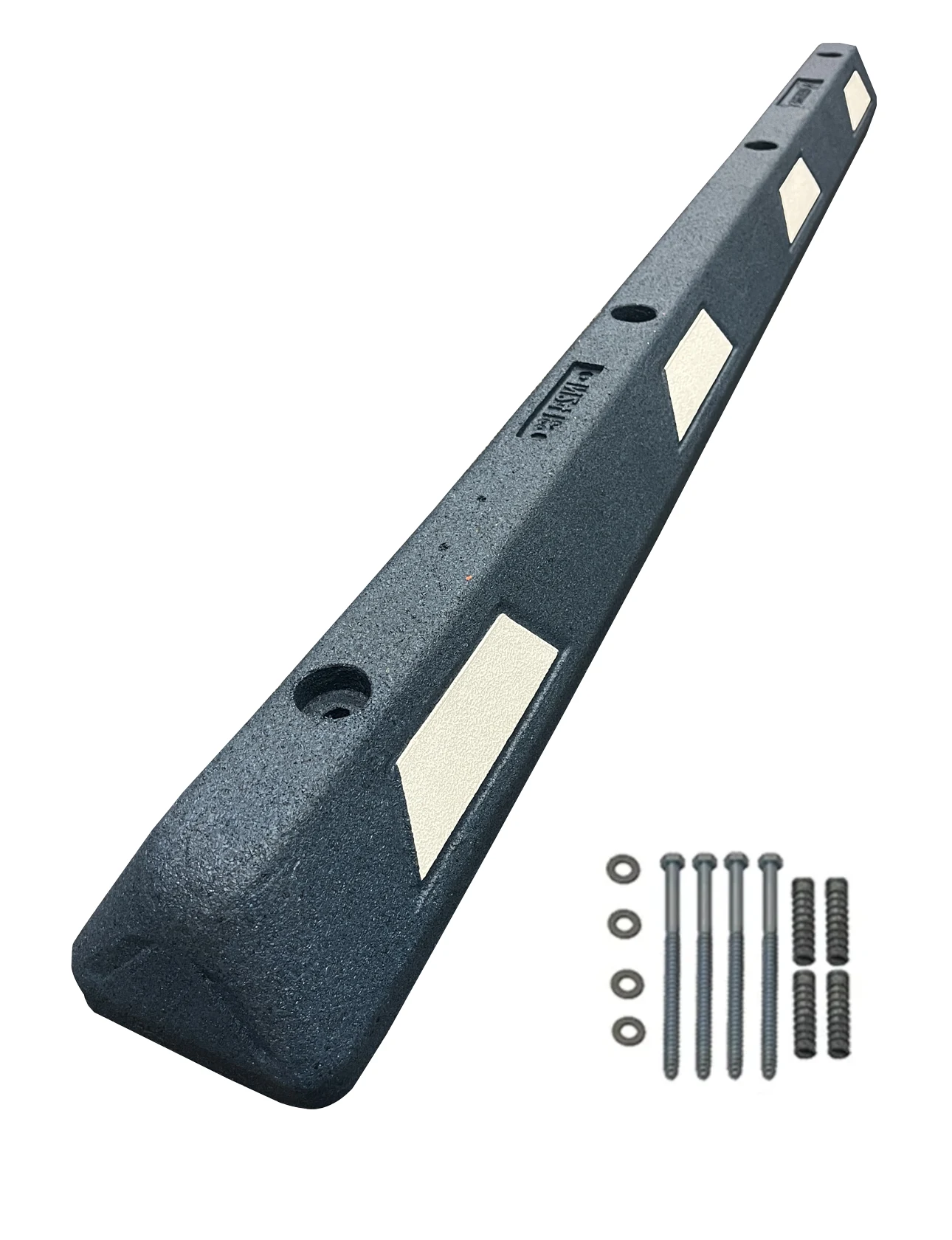 6\u0027 Blue \u0026 White Plasticade Recycled Rubber Parking Block with 8\" Lag Bolts \u0026 Anchors