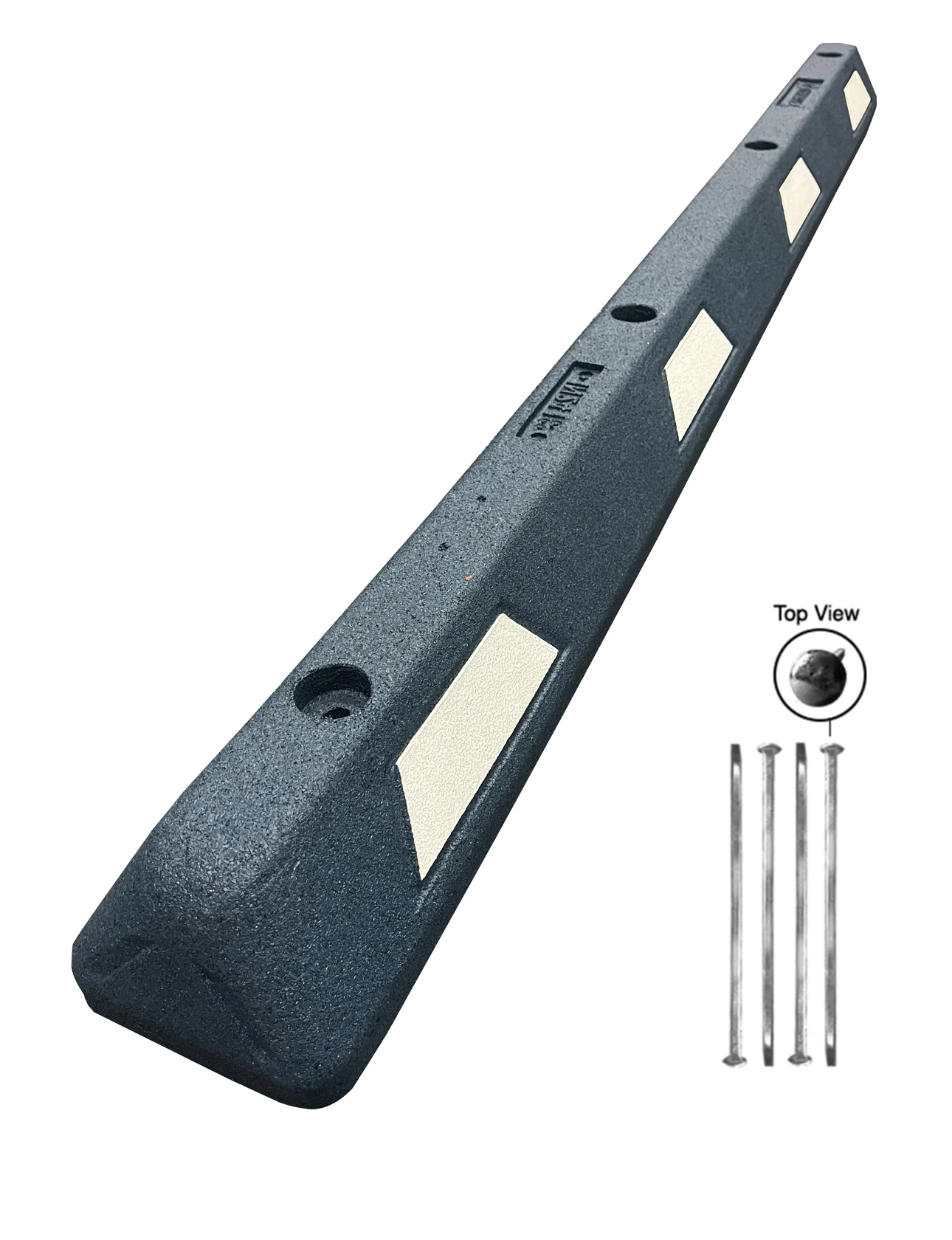 6\u0027 Blue \u0026 White Plasticade Recycled Rubber Parking Block with 18\" Steel Spikes