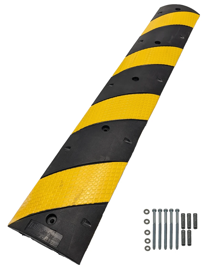 6\u0027 Black \u0026 Yellow Rubber Speed Bump with Five (5) Lags \u0026 Anchors