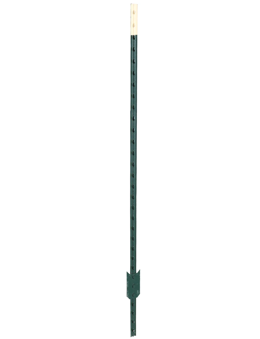 6\u0027 Standard Duty, Green Steel T-Fence Post with White Top, With Spade (1.25 lbs/foot)