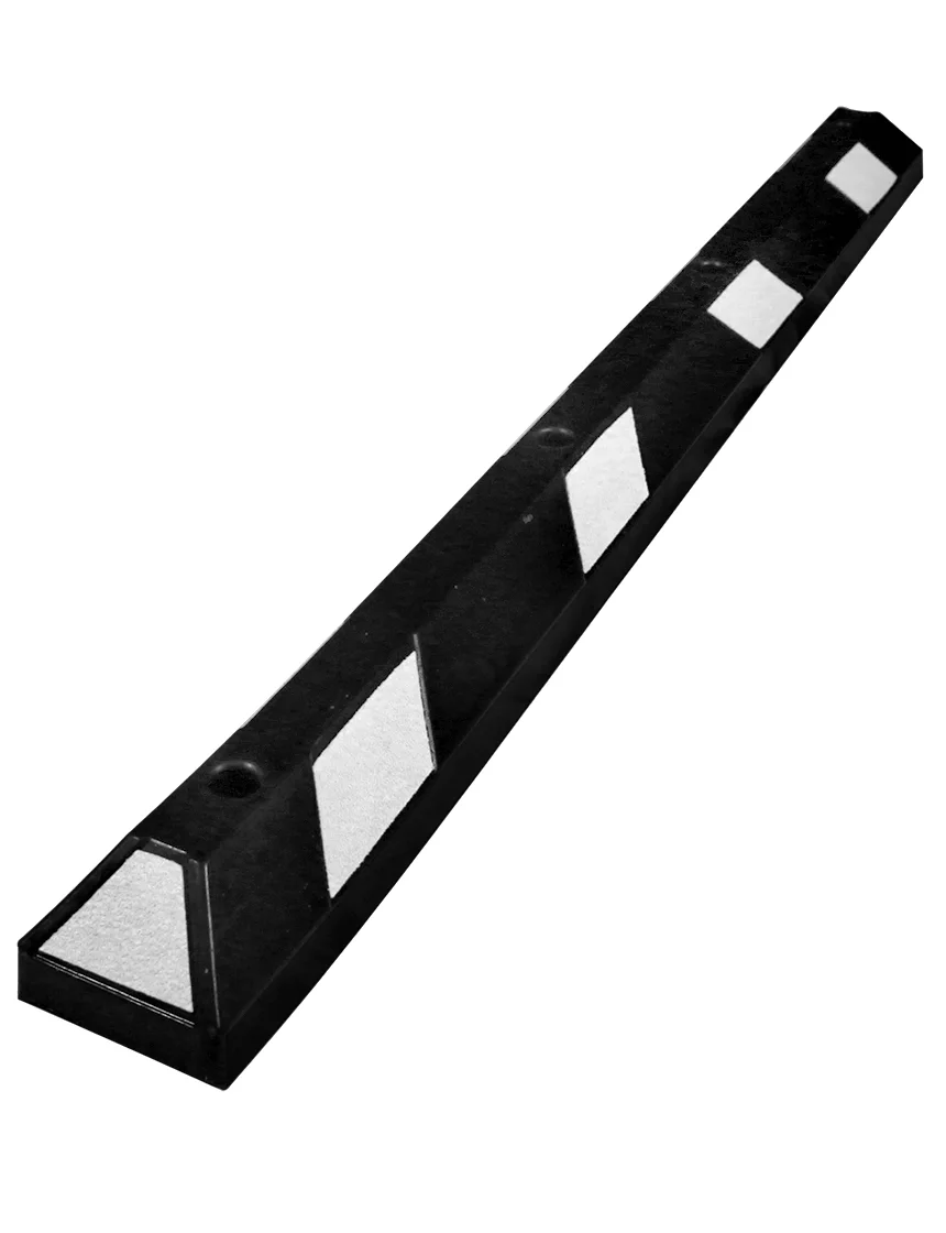 6\u0027 Black Rubber Parking Block with White Reflective Panels \u0026 four 14\" Galvanized Rebar Steel Spikes