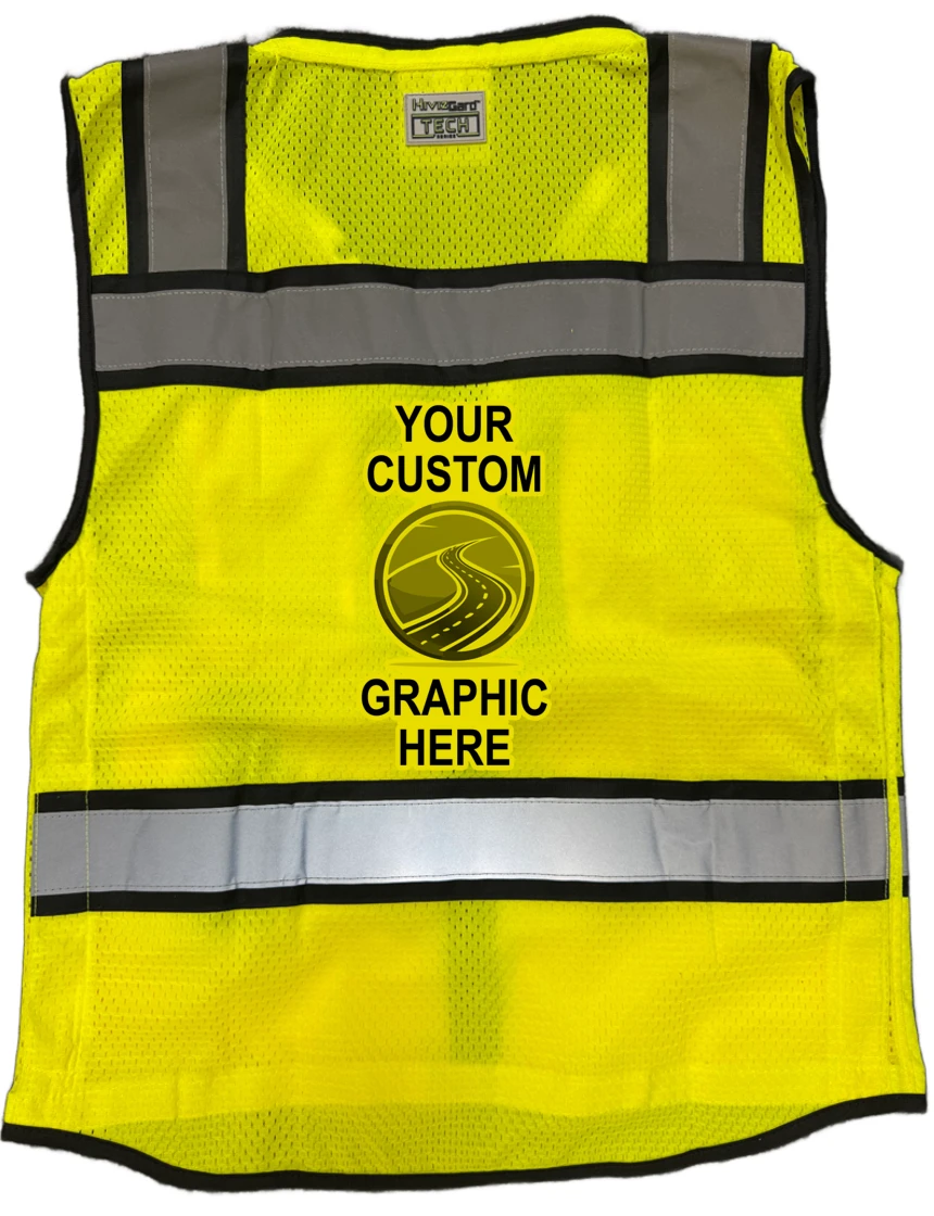 Liberty Hivizgard Tech Series, All Mesh Class 2 Surveyor Vest, Lime, Medium w/ Single Color Custom Graphic