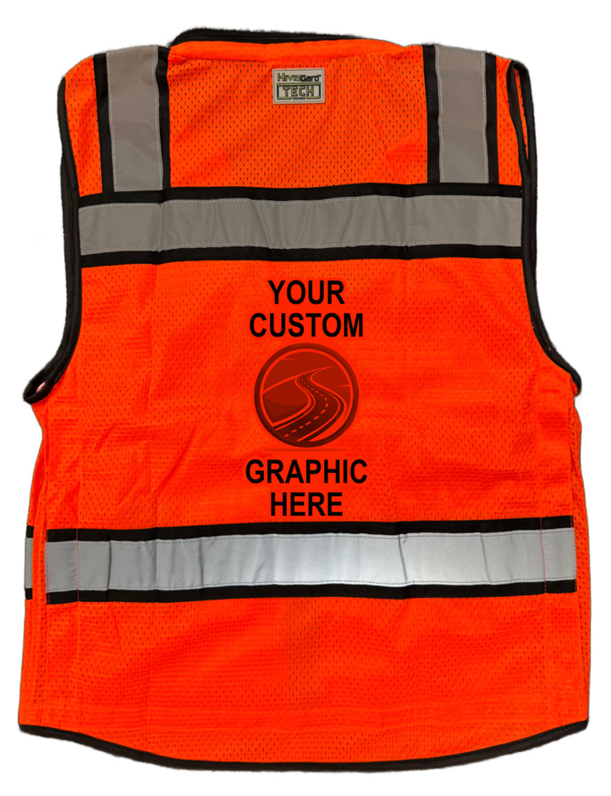 Liberty Hivizgard Tech Series Two Tone, All Mesh Class 2 Surveyor Vest, Orange, 3Xl w/ Single Color Custom Graphic