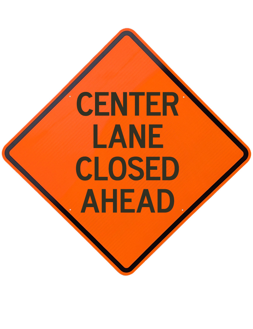 48\", Aluminum, Diamond Grade Reflective Sign, Center Lane Closed Ahead