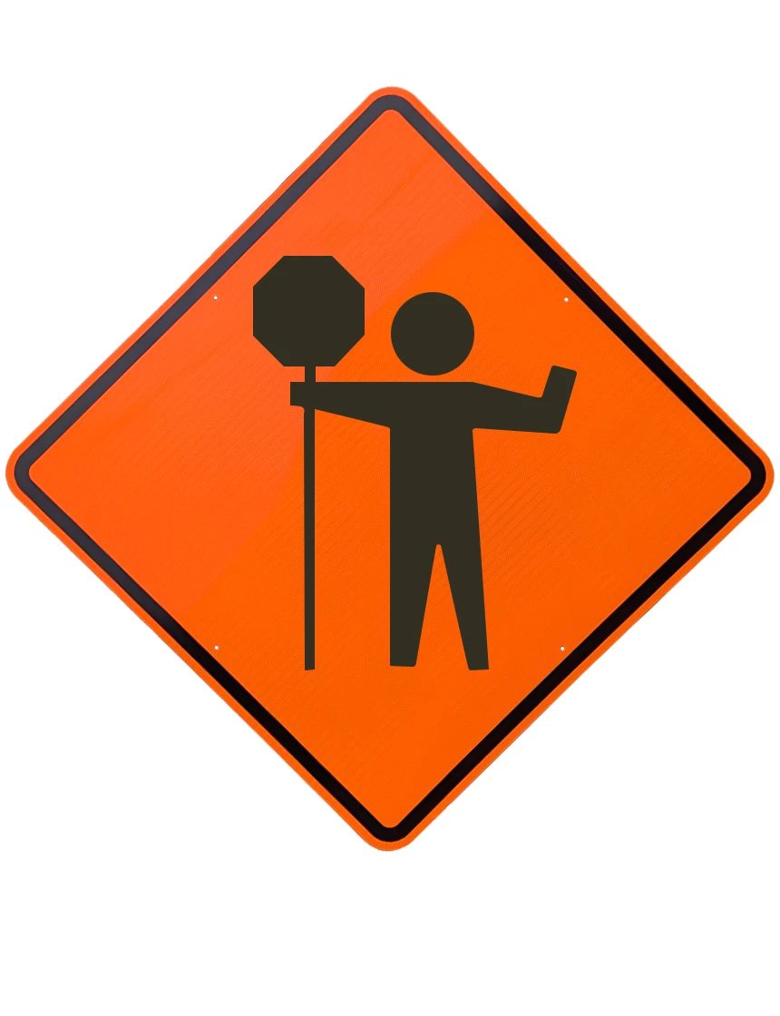 48\", Aluminum, Diamond Grade Reflective Sign, Flagger w/ Paddle Symbol