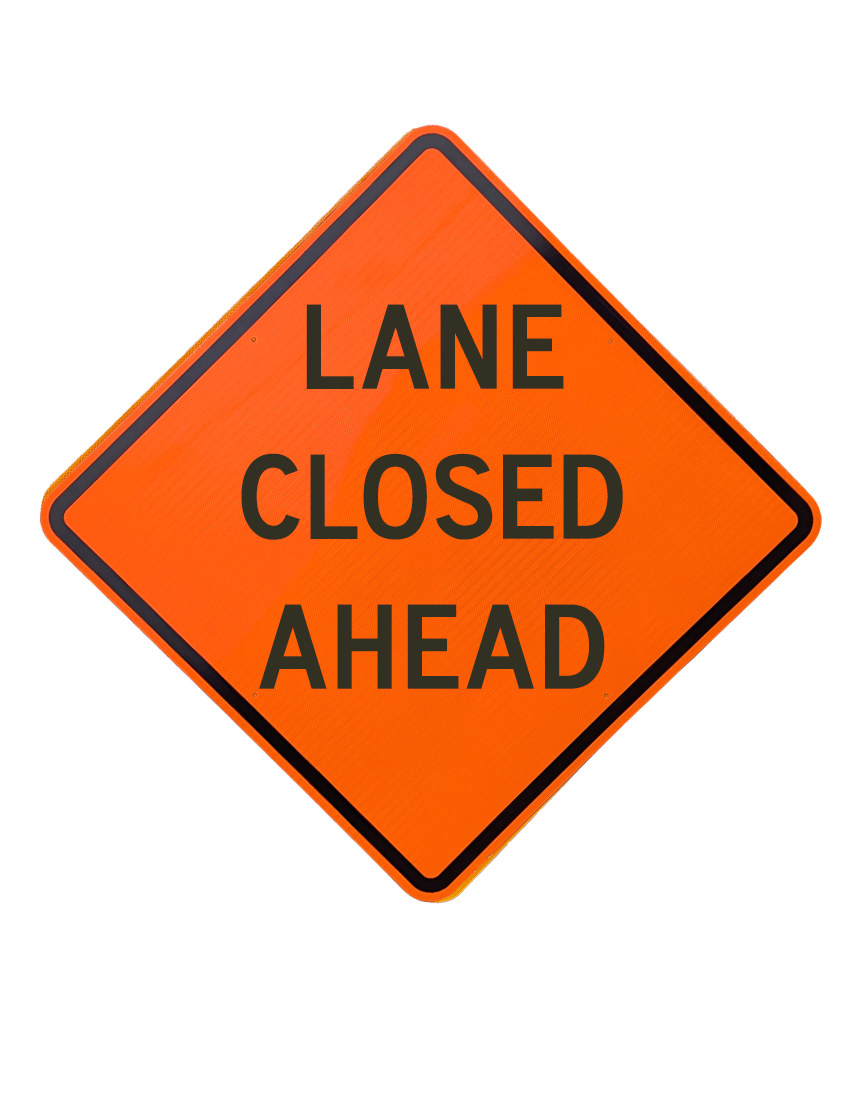 36\", Aluminum, Diamond Grade Reflective Sign, Lane Closed Ahead