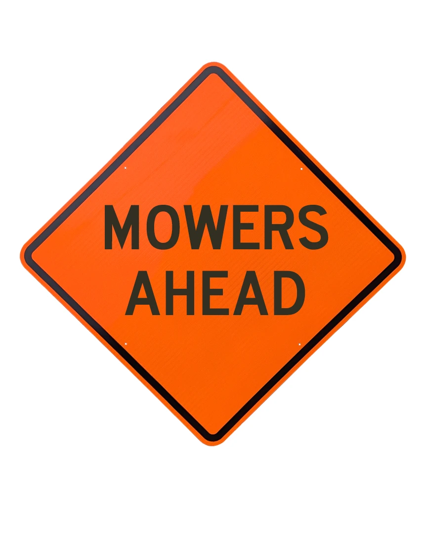 36\", Aluminum, Diamond Grade Reflective Sign, Mowers Ahead