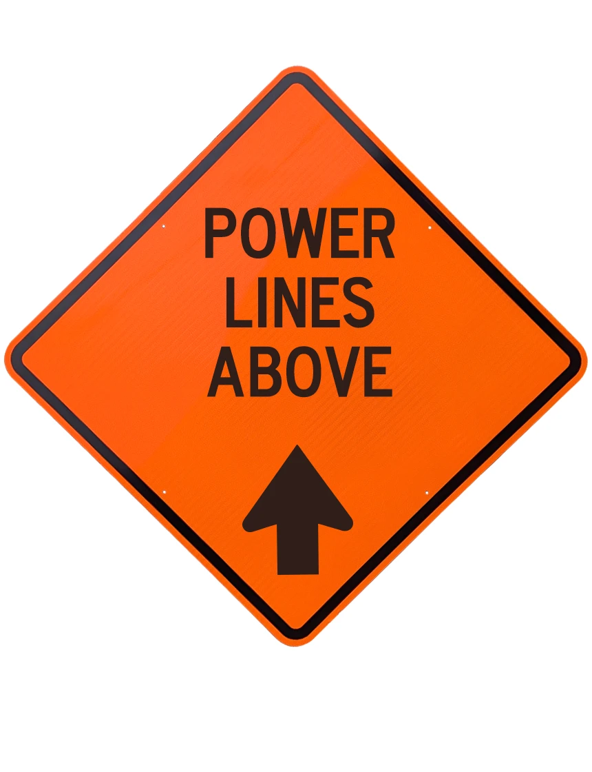 48\", Aluminum, Diamond Grade Reflective Sign, Power Lines Above w/ Bottom Arrow