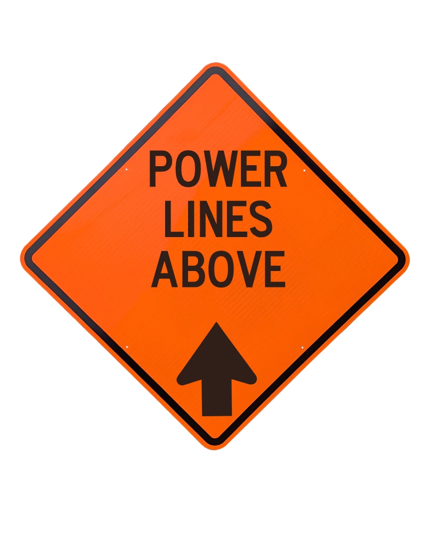 36\", Aluminum, Diamond Grade Reflective Sign, Power Lines Above w/ Bottom Arrow