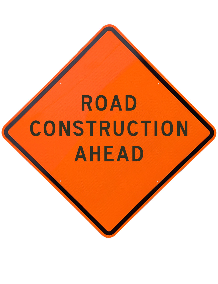 48\", Aluminum, Diamond Grade Reflective Sign, Road Construction Ahead