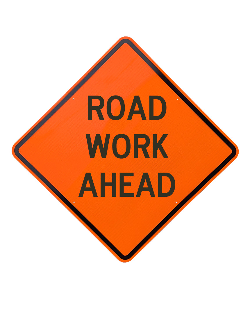 36\", Aluminum, Diamond Grade Reflective Sign, Road Work Ahead
