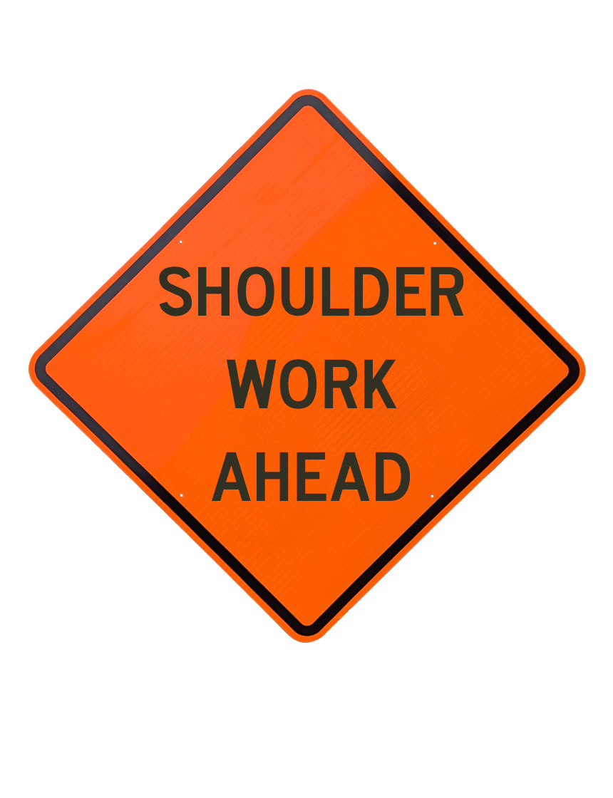 36\", Aluminum, Diamond Grade Reflective Sign, Shoulder Work Ahead