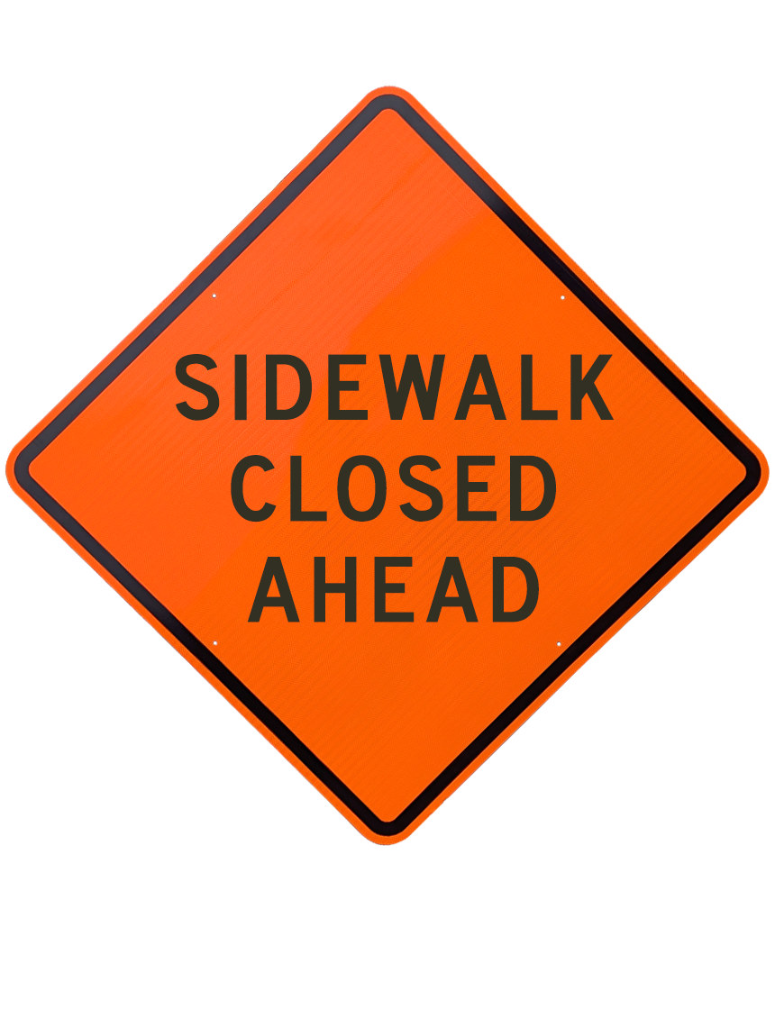 48\", Aluminum, Diamond Grade Reflective Sign, Sidewalk Closed Ahead