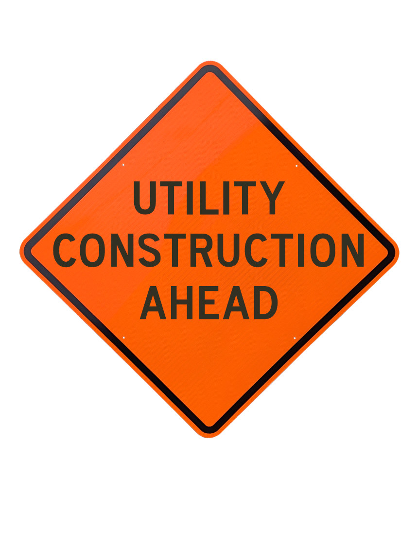 36\", Aluminum, Diamond Grade Reflective Sign, Utility Construction Ahead
