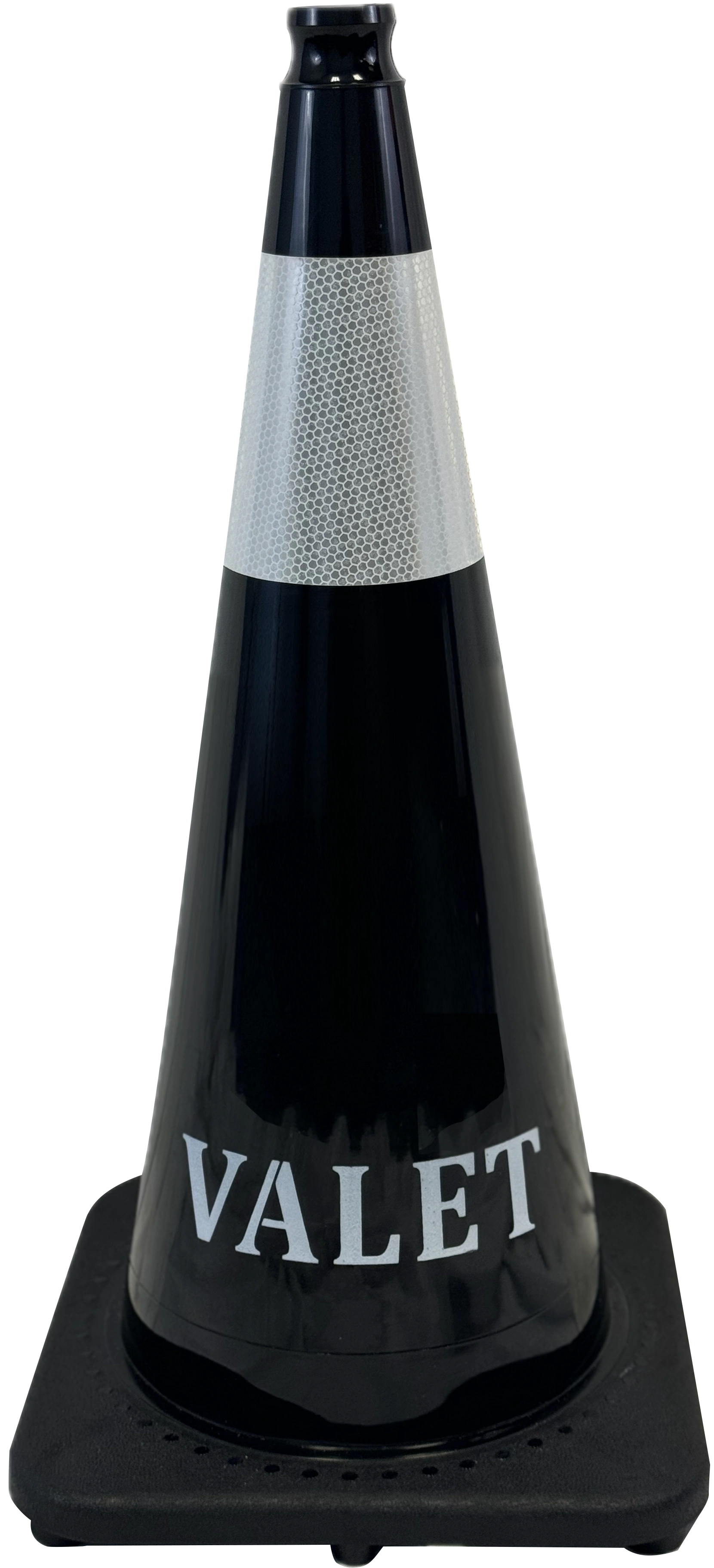 Black 28\" 7 lbs JBC Cone w/ 6\" Reflective Collar \u0026 Single-Sided \u0027Valet\u0027 Lettering In White Ink