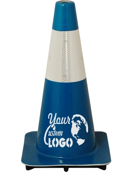 Blue 18\" Traffic Cone w/ 6\" Reflective Collar w/ Full Color Graphic