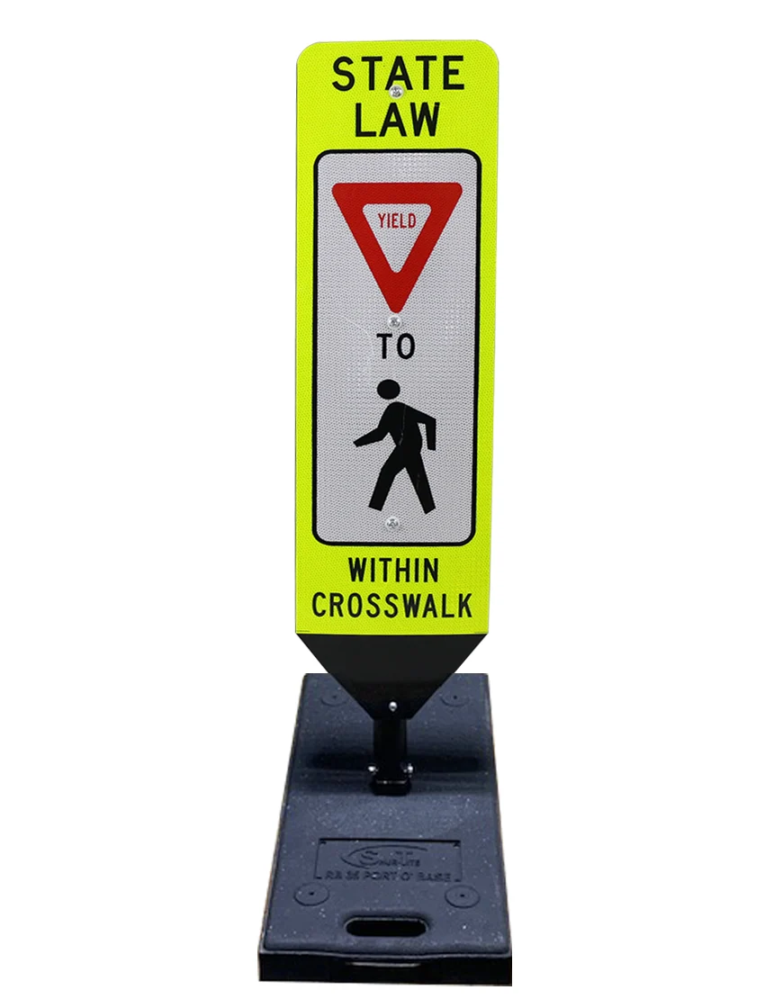 36\" X 12\" State Law Yield To Pedestrians, Double Sided, Cross-Walk Barricade w/35 lbs Base
