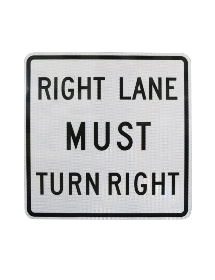 30\" X 30\" Right Lane Must Turn Right Sign w/ HI Sheeting, 3 Mil Acm