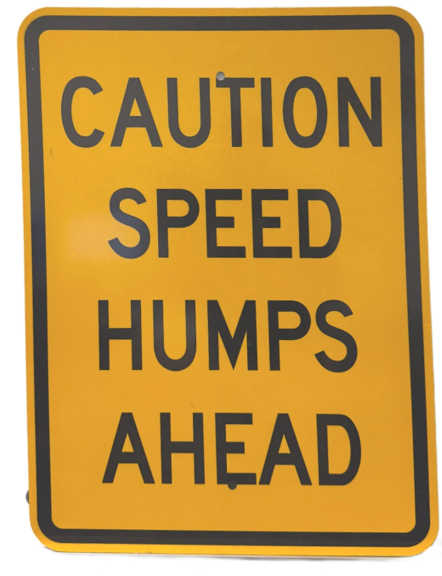 18\" X 24\", Aluminum, Hi Reflective,\"Caution Speed Humps Ahead\" Sign - All Yellow