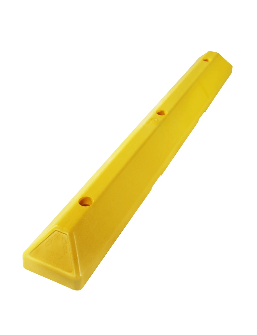 4\u0027 Yellow Recycled Plastic Commercial Parking Block w/ 18\" Galvanized Steel Spike Fasteners