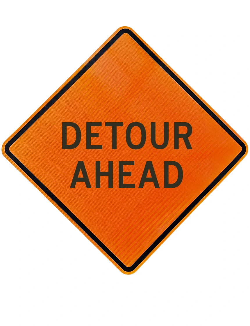 48\", Corrugated Plastic, High Intensity Reflective Sign, Detour Ahead