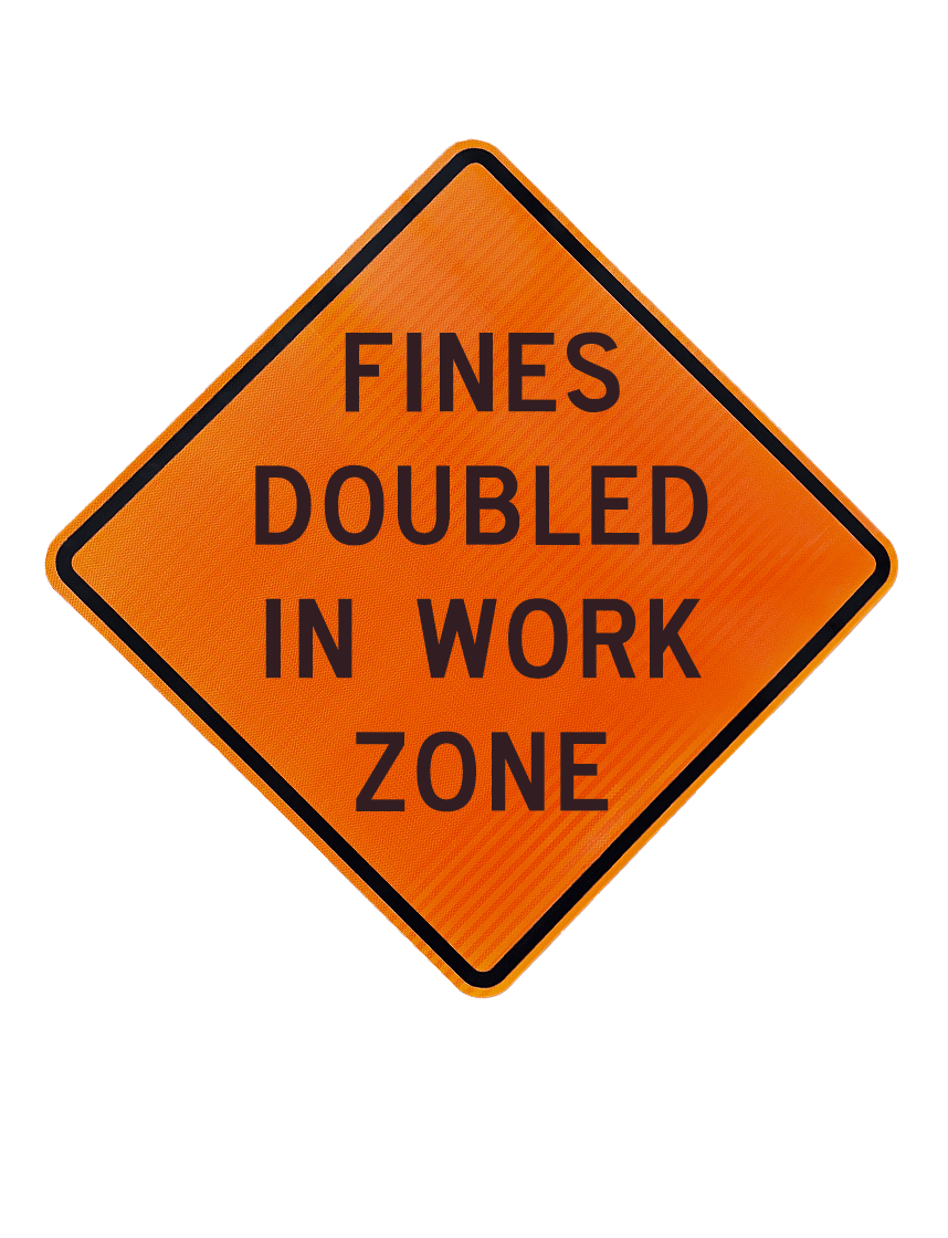 36\", Corrugated Plastic, High Intensity Reflective Sign, Fines Doubled In Work Zone