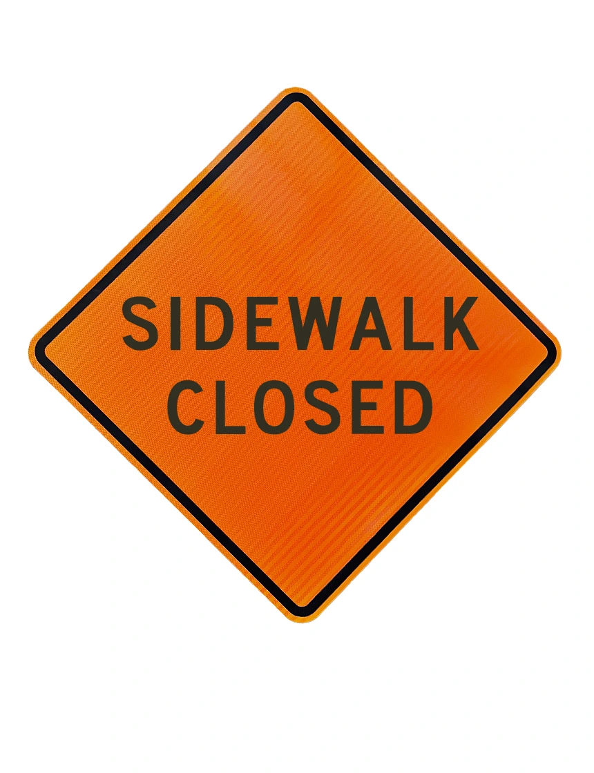 36\", Corrugated Plastic, High Intensity Reflective Sign, Sidewalk Closed