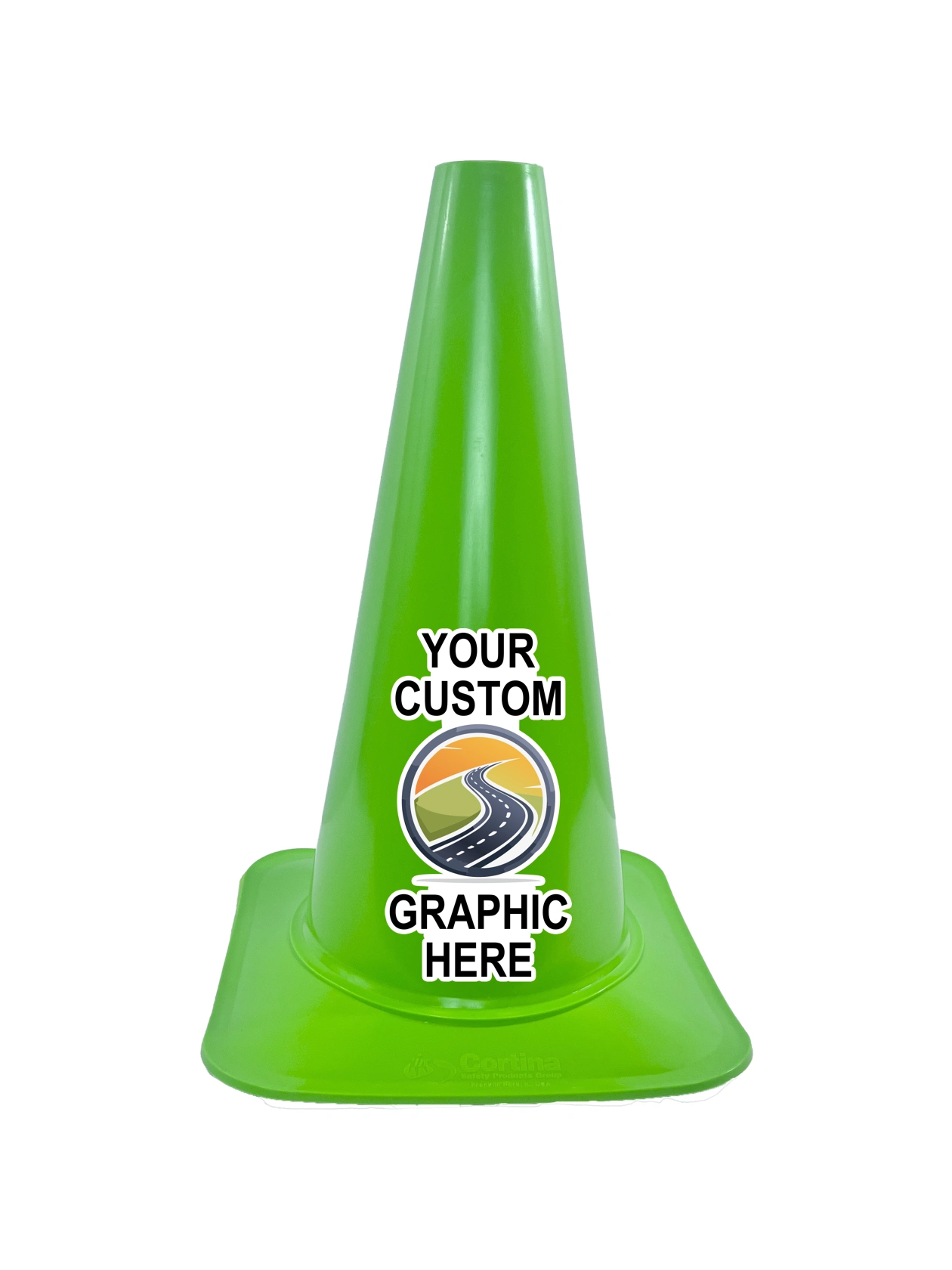 18\" Cortina \u0027Sport Cone\u0027, Lime with Full Color Custom Graphic