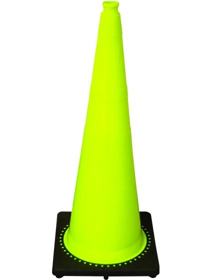 36\" 10 lb. Lime Black Base Traffic Cone