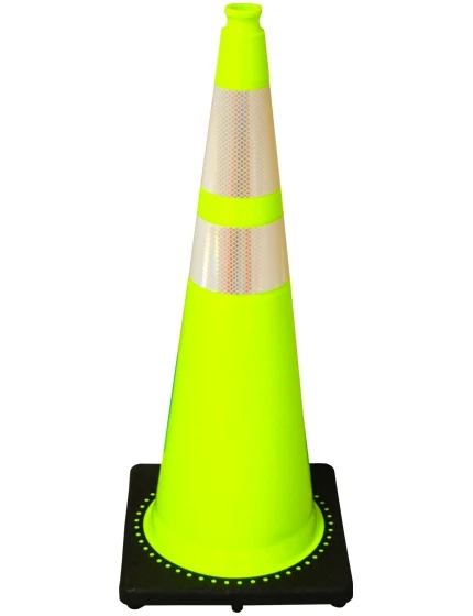 36\" 10 lb. Lime Black Base Traffic Cone with 6\" \u0026 4\" Reflective Collars