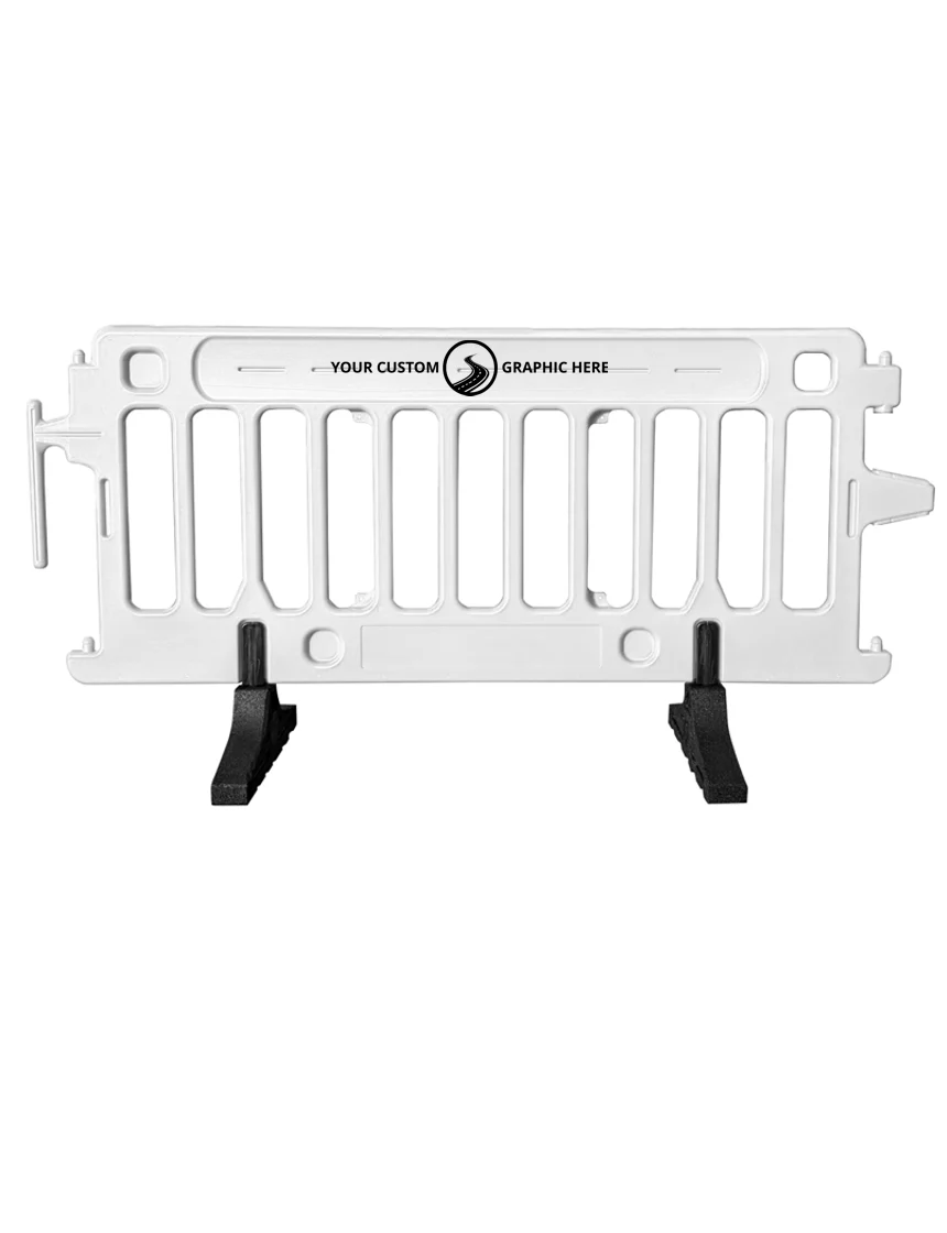 6\u0027 Long X 39 1/2\" Tall, Plasticade Crowdcade Crowd Control System, White w/ Single Color Custom Graphic