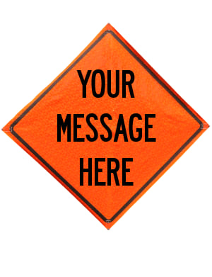 Sewn Pocket Customized Rollup Construction Signs Plastic Pockets Orange 48\" Marathon Reflective