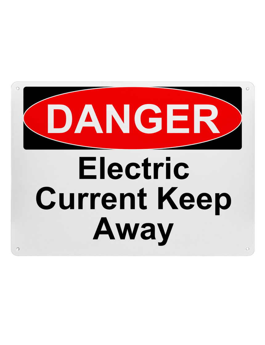 14\" tall x 10\" wide plastic sign with mounting holes, Danger Electrical Current Keep Away