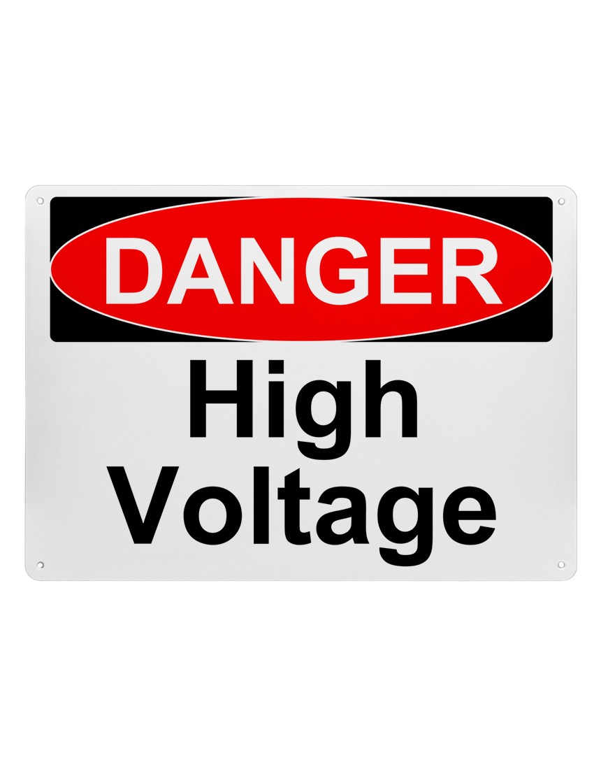 14\" tall x 10\" wide plastic sign with mounting holes, Danger High Voltage