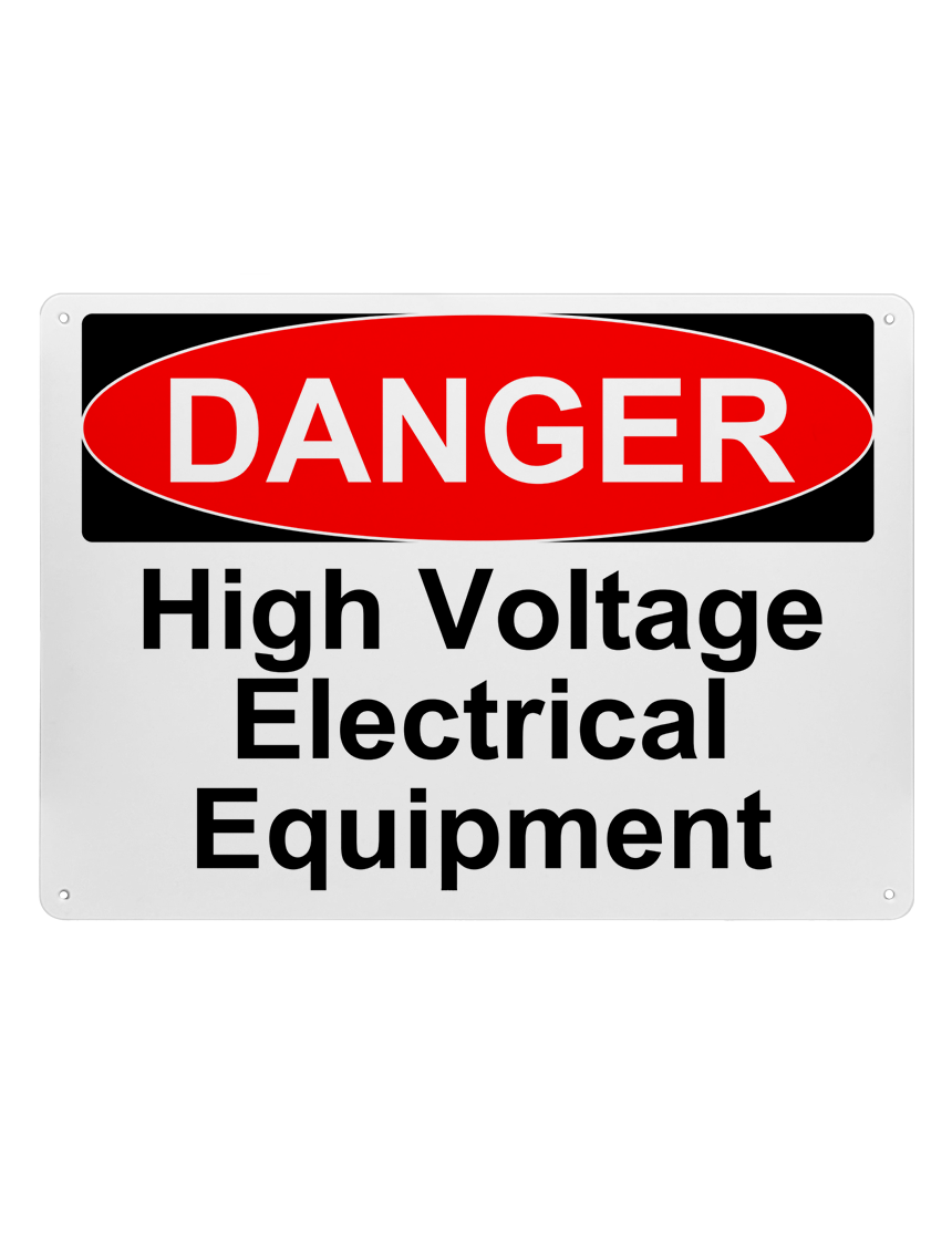 14\" tall x 10\" wide plastic sign with mounting holes, Danger High Voltage Electrical Equipment