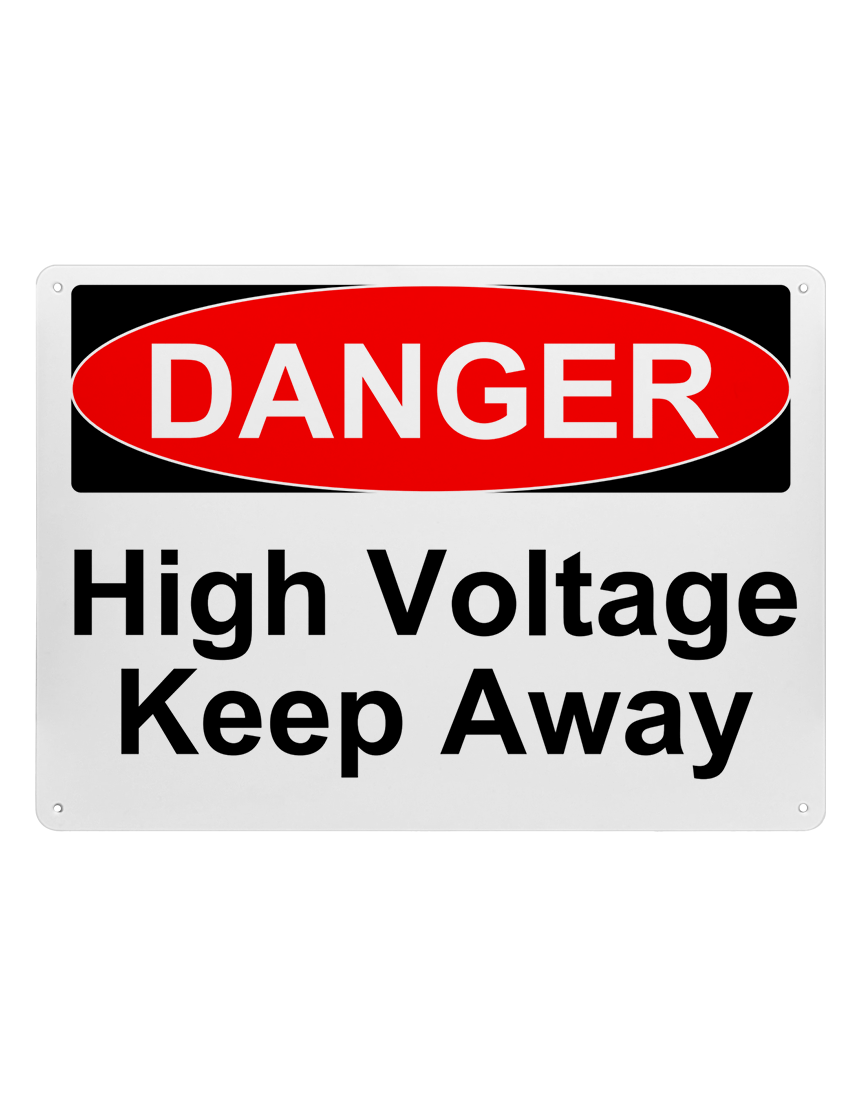 14\" tall x 10\" wide plastic sign with mounting holes, Danger High Voltage Keep Away
