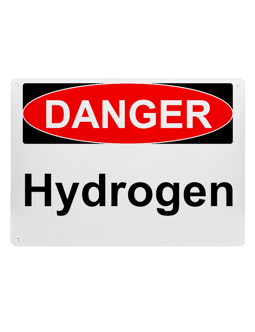 14\" tall x 10\" wide plastic sign with mounting holes, Danger Hydrogen  