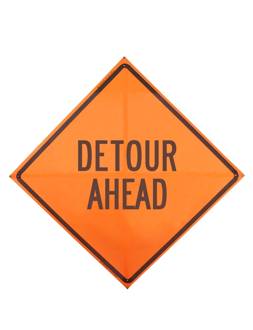 Detour Ahead Sign Sewn Pockets Mesh 48\" X 48\"