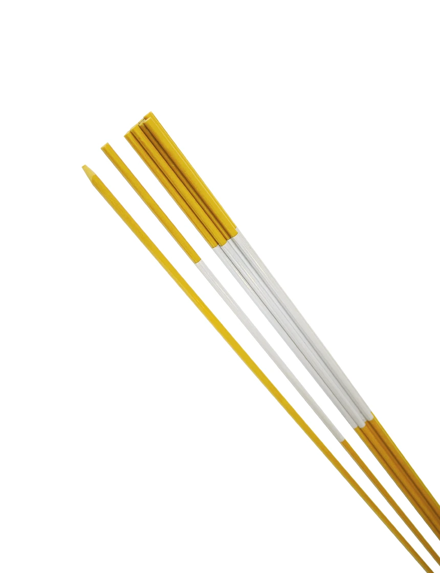 Set Of Ten (10) 48\" Tall, 1/4\" Diameter, Yellow w/ White Reflective, Fiberglass Driveway Marker