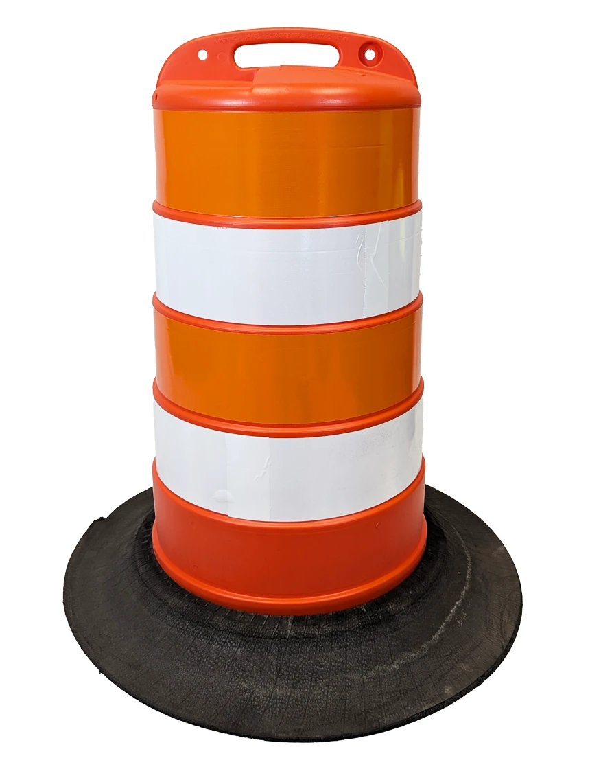 Traffic Drum with 6 inch EG Reflective Sheeting \u0026 Rubber Base with Full Color Graphic
