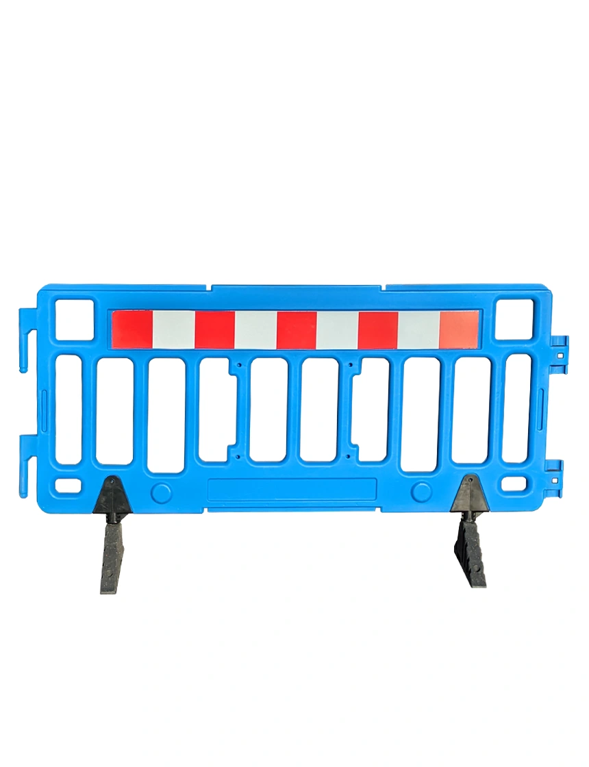 76\" Blue Economy Interlocking Pedestrian Fence w/ Red-White Reflective Tape w/ Single Color Graphic