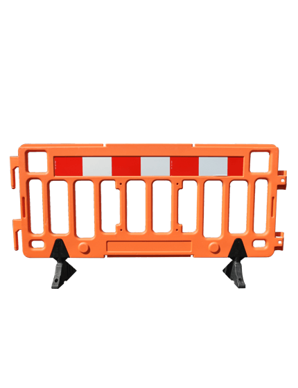 76\" Orange Economy Interlocking Pedestrian Fence with red-white reflective tape