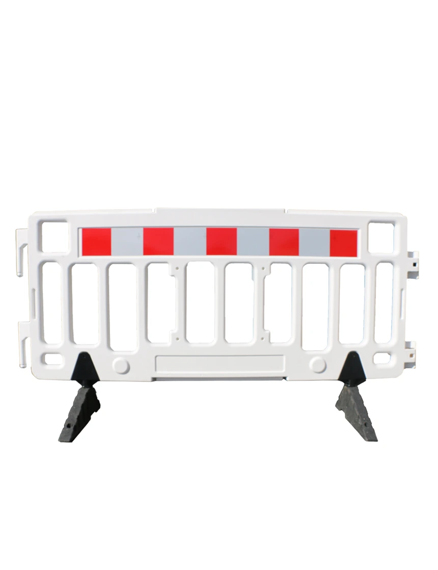 76\" White Economy Interlocking Pedestrian Fence w/ Red-White Reflective Tape w/ Full Color Graphic