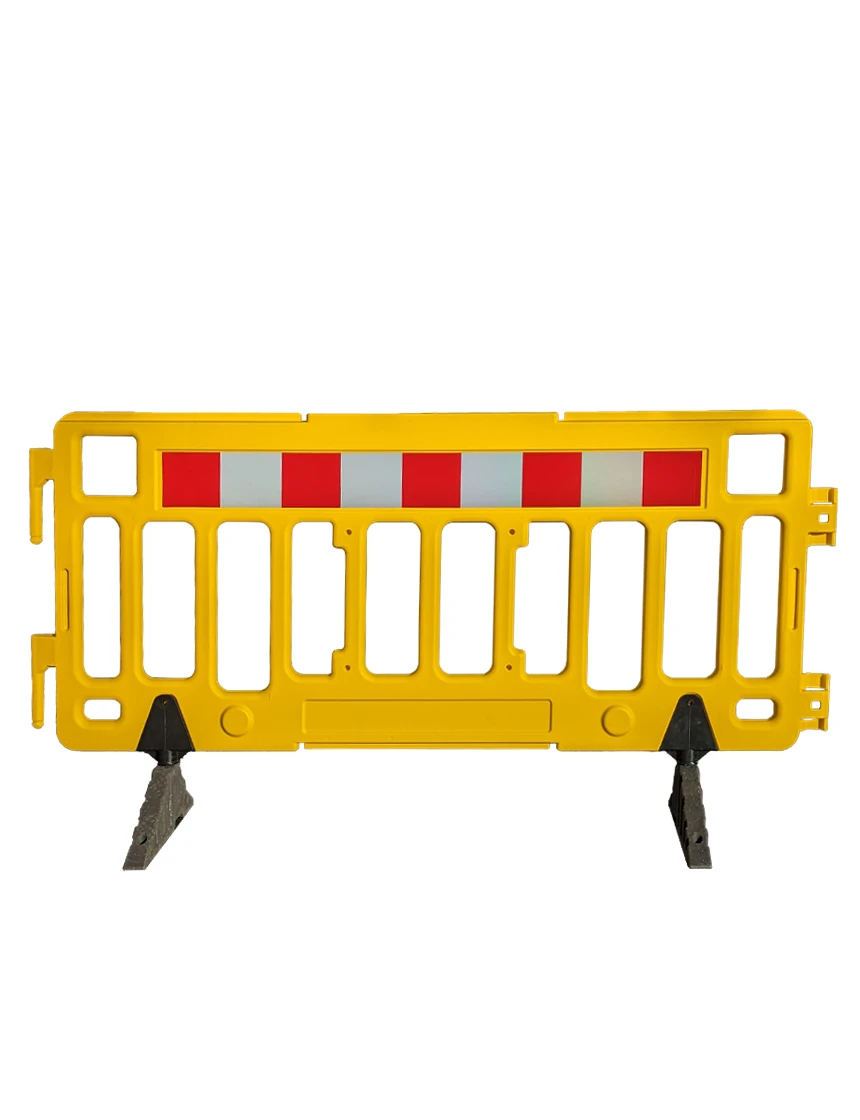 76\" Yellow Economy Interlocking Pedestrian Fence w/ Red-White Reflective Tape w/ Full Color Graphic