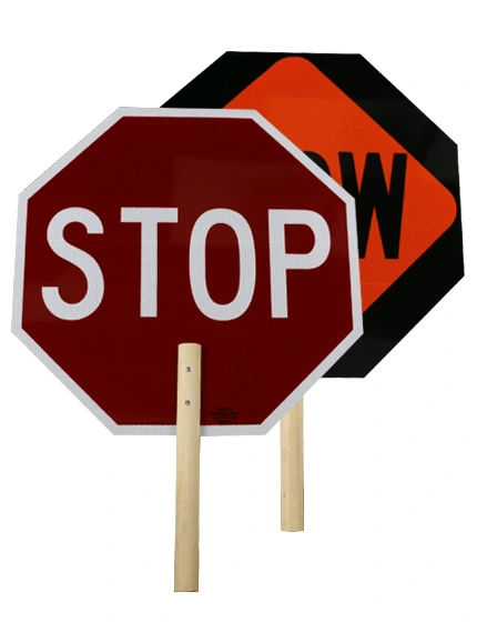 18\" Engineer Grade Reflective Stop/Slow Paddle w/ Wooden Handle